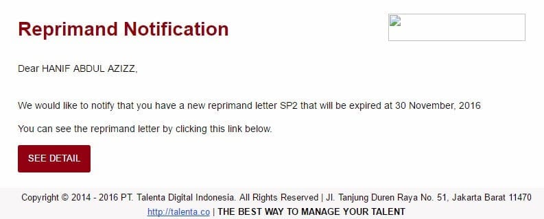 reprimand notification