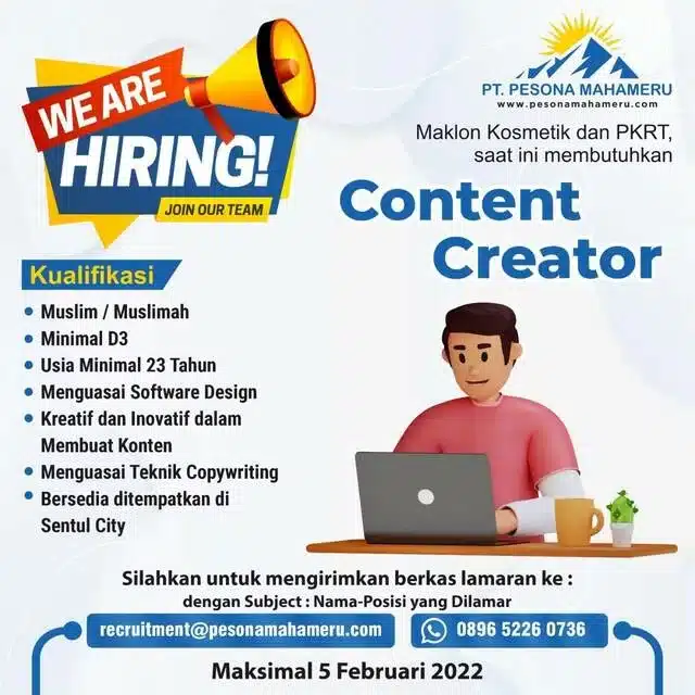 Contoh-contoh Iklan Lowongan Pekerjaan Content creator