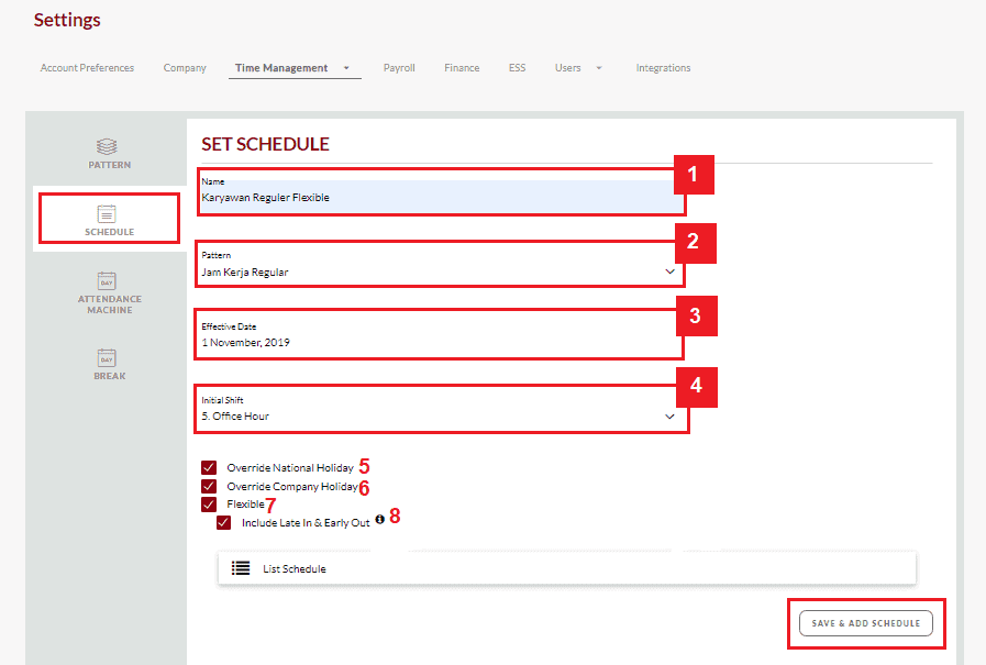 Cara Membuat Schedule (Jadwal Kerja) dari menu Setting Talenta