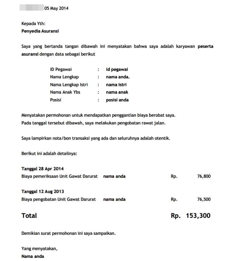 Contoh form reimburse / reimbursement manual