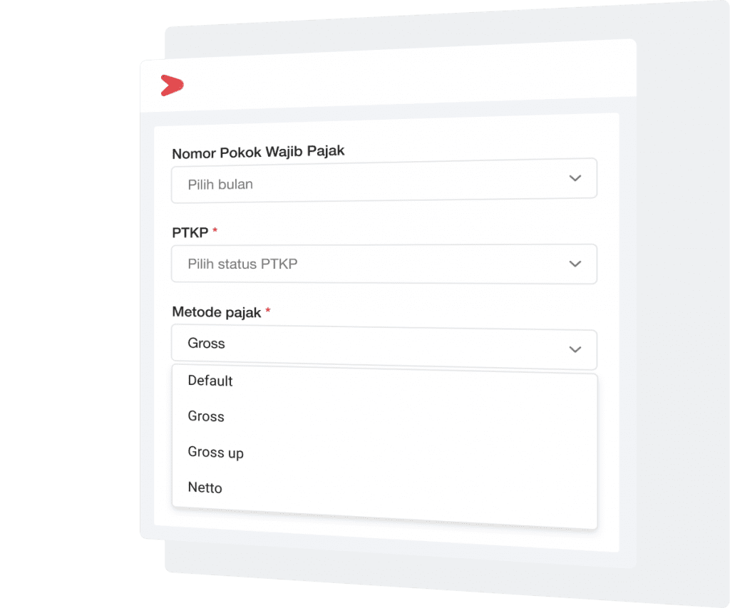 Fitur memilih komponen pajak di dalam aplikasi penggajian & pembayaran gaji karyawan secara online Talenta