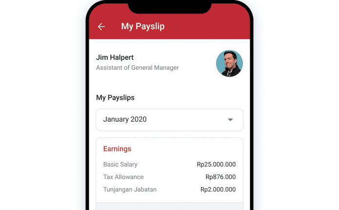 Tampilan aplikasi & software slip gaji karyawan online Mekari Talenta pada mobile