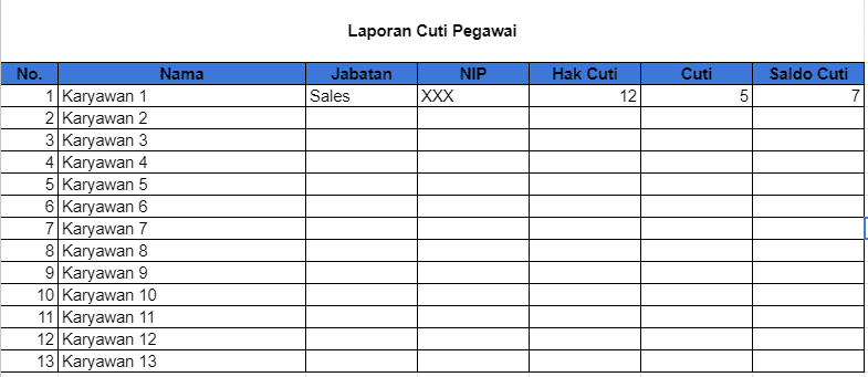 Contoh laporan hrd di excel : Contoh Laporan HRD untuk Cuti Karyawan