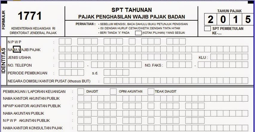 contoh form SPT yang digunakan hanya satu yakni form SPT Tahunan 1771 yang berisi enam lampiran yang harus diisi