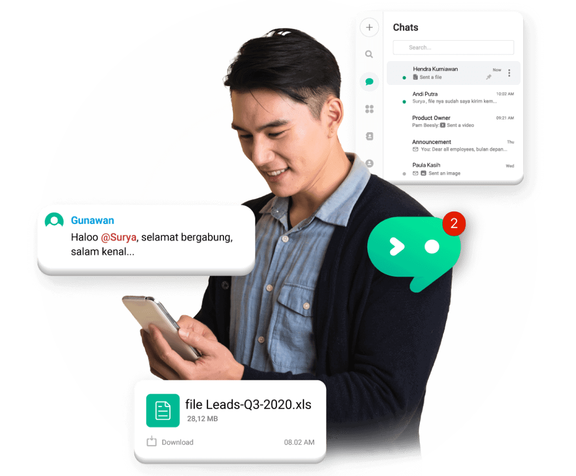 Nikmati kemudahan chatting aman dan nyaman dengan akses langsung Mekari Chat dari Talenta