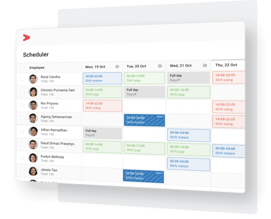 Fitur dashboard jadwal kerja dan shift karyawan pada aplikasi Mekari Talenta