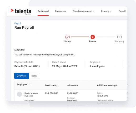 Dashboard pengelolaan gaji di dalam aplikasi dan software payroll