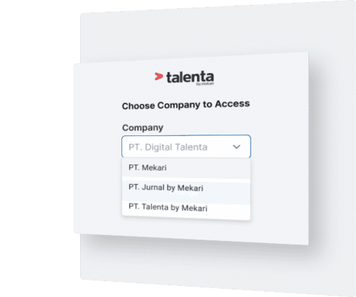 Fitur untuk memilih akun perusahaan di dalam aplikasi Mekari Talenta