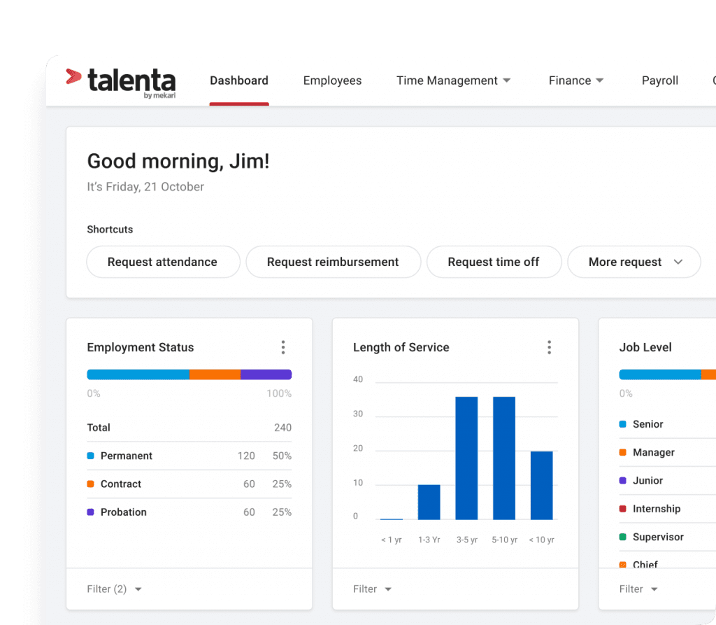 Dashboard untuk mengelola database karyawan perusahaan di dalam aplikasi & software HR dengan sistem HRD terbaik di Indonesia, Mekari Talenta