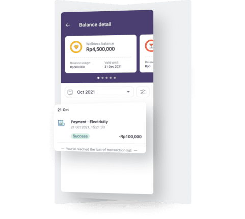 Fitur untuk memeriksa saldo dan riwayat penggunaan tunjangan di dalam aplikasi HR Mekari Talenta untuk membantu operasional HR di perusahaan holding