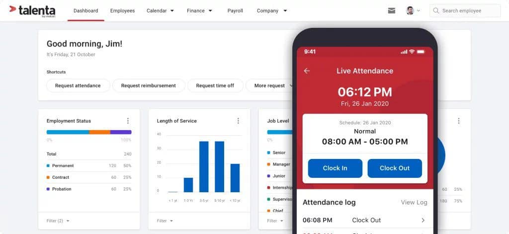 Dashboard software HR Mekari Talenta pada desktop dan mobile