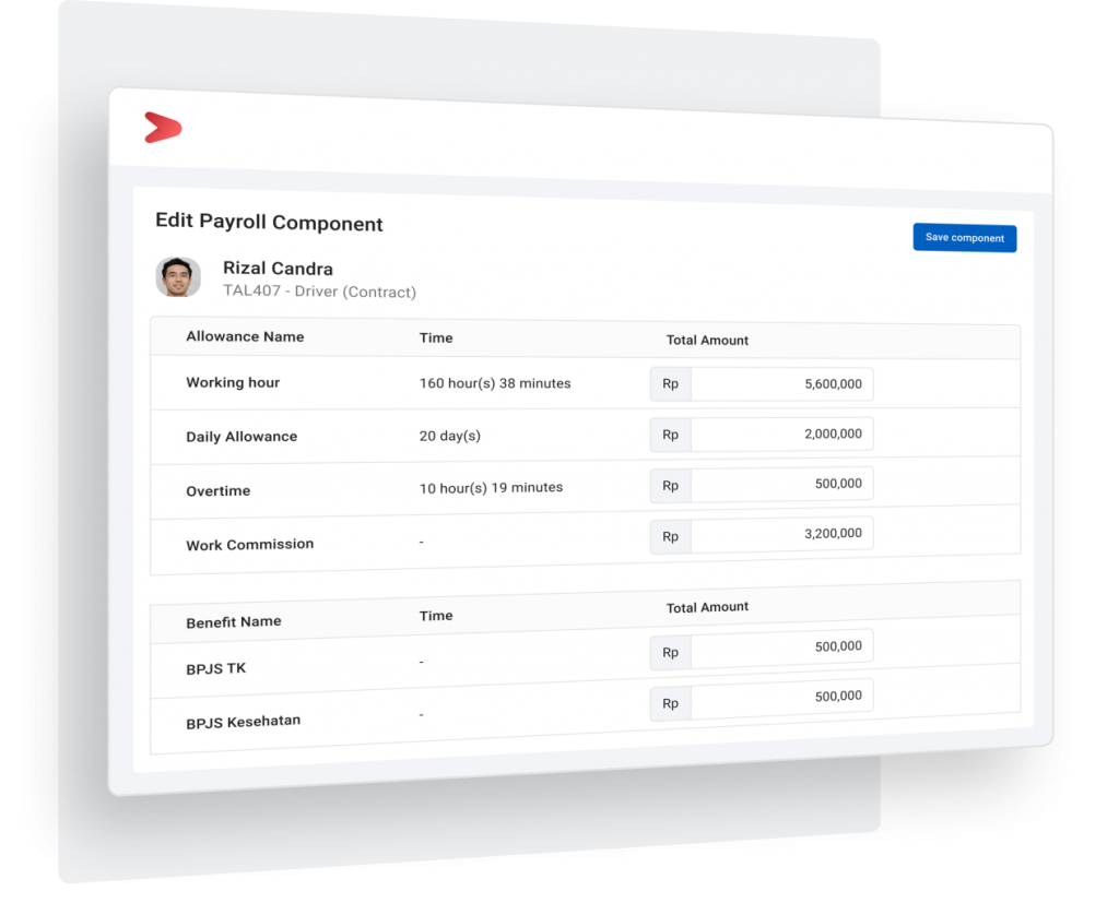 Fitur untuk mengelola komponen payroll di dalam aplikasi HR online untuk memudahkan operasional tim sales