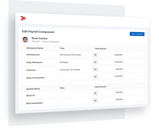 Fitur untuk mengelola komponen payroll di dalam aplikasi HR online untuk memudahkan operasional tim sales