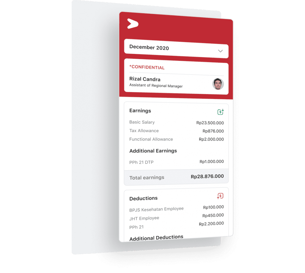 Fitur untuk mengakses data slip gaji karyawan secara mandiri di dalam aplikasi HR Mekari Talenta untuk membantu operasional HR di perusahaan holding