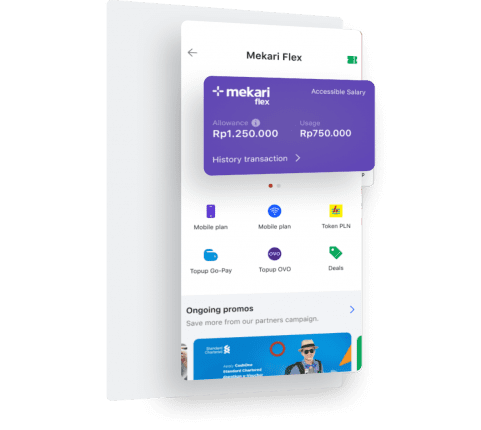 Fitur untuk mengakses gaji lebih awal di dalam aplikasi Mekari Flex; aplikasi untuk mengelola benefit karyawan dengan fleksibel