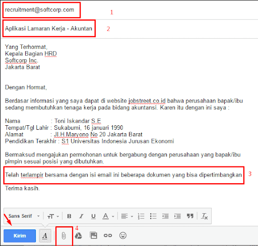 surat lamaran kerja via email