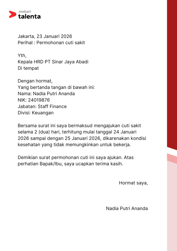 contoh surat cuti kerja