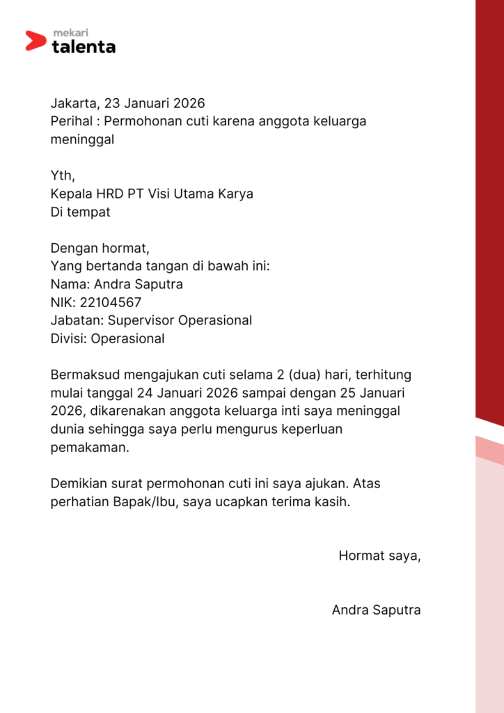 contoh surat cuti kerja