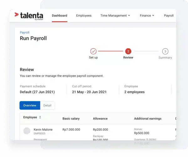 Dashboard sistem payroll Mekari Talenta untuk perusahaan