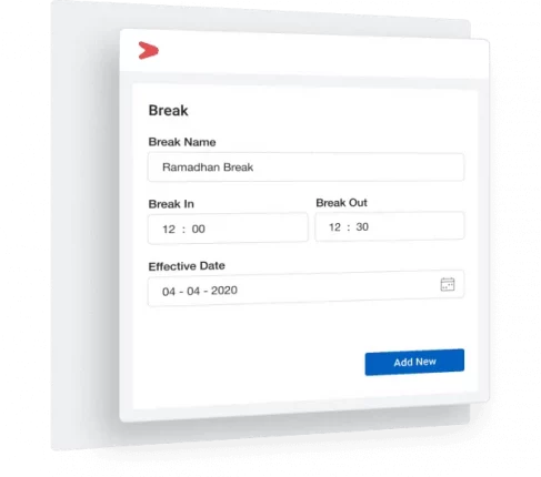 Fitur untuk mengelola jadwal break di dalam aplikasi manajemen kehadiran online Mekari Talenta