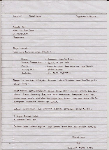 surat lamaran kerja tulis tangan