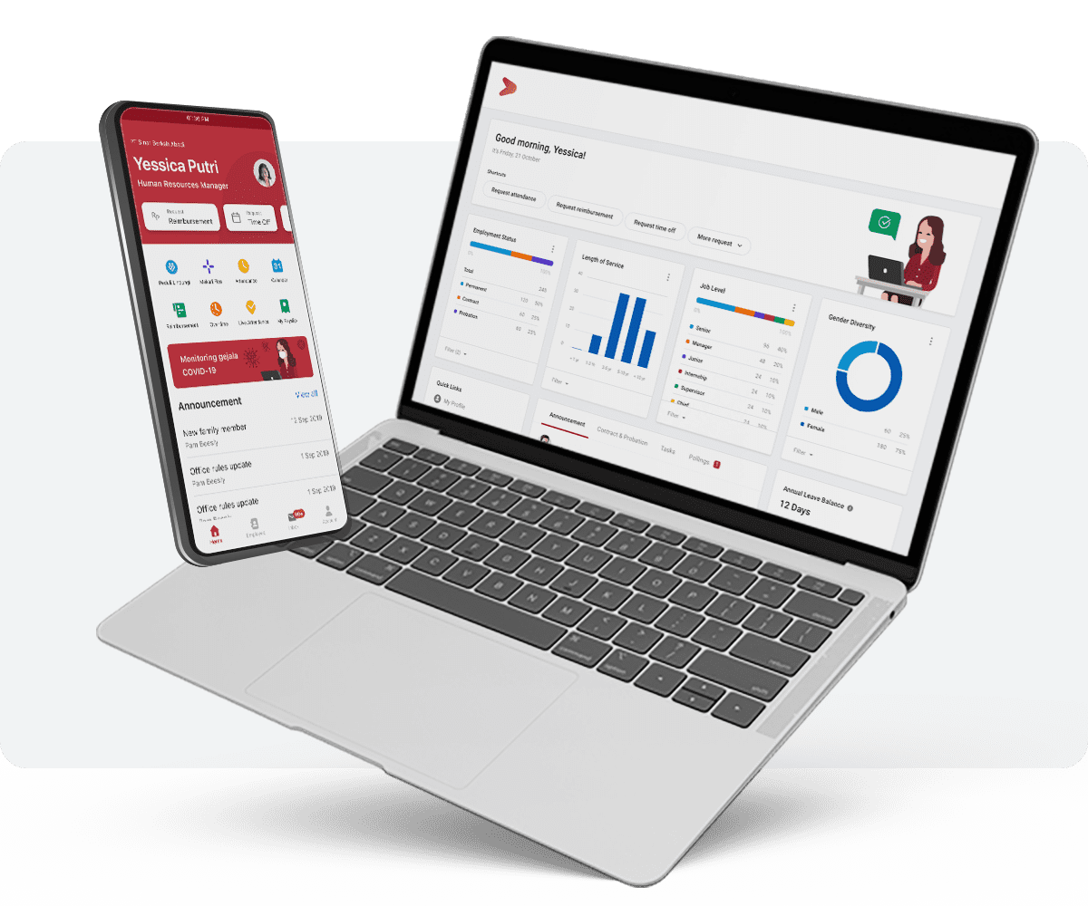 Aplikasi HR online Mekari Talenta di perangkat laptop dan mobile