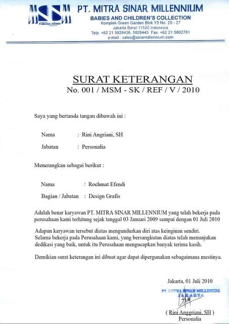 Contoh surat paklaring kerja