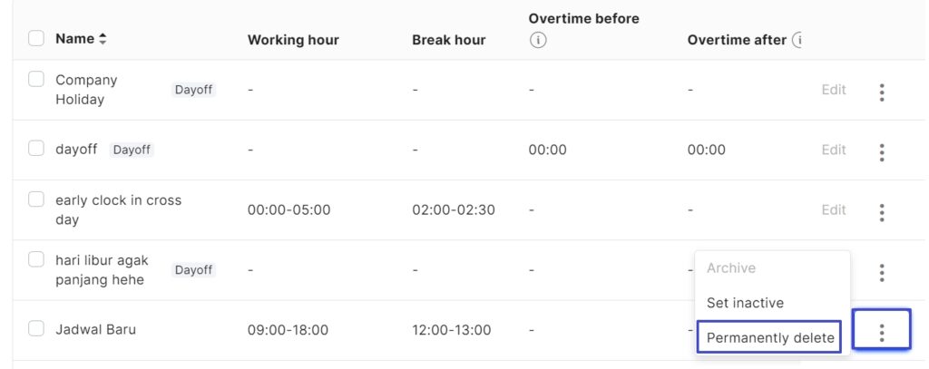 Langkah-langkah dalam pembuatan shift untuk jadwal kerja karyawan di aplikasi Mekari Talenta