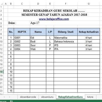 step membuat absensi barcode excel