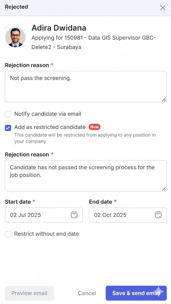 rejecting candidate in Mekari Talenta