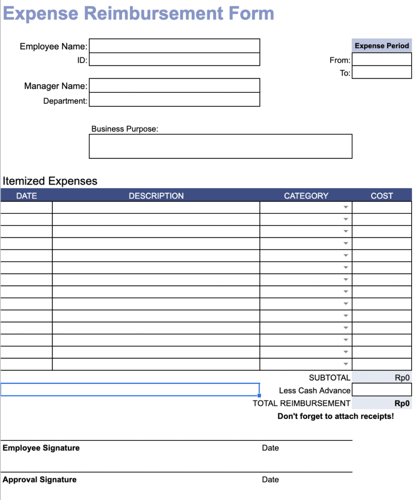 contoh form reimbursement perusahaan format excel