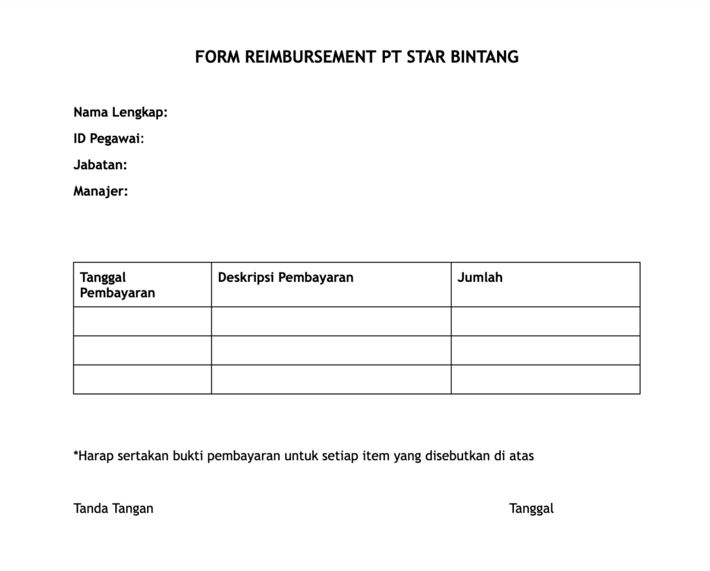 Contoh Form Reimbursement Sederhana