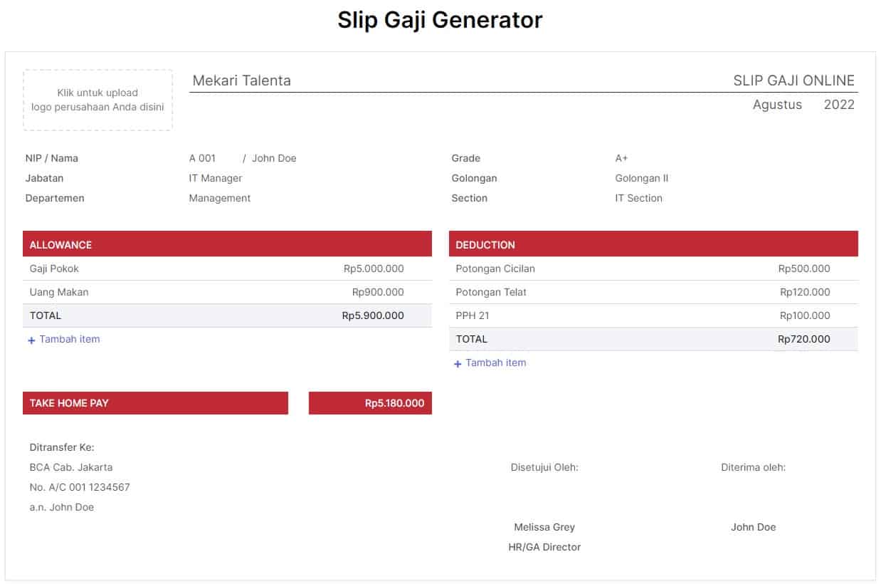 Dashboard layanan slip gaji online generator Mekari Talenta