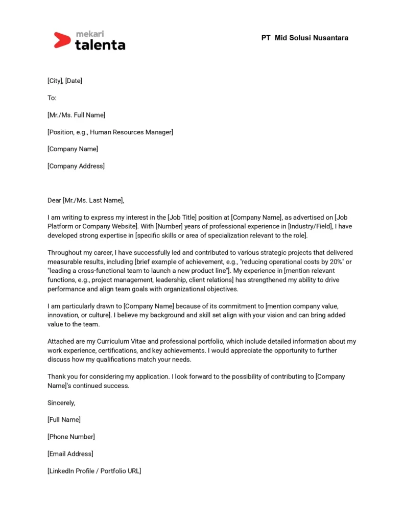 contoh surat lamaran kerja Bahasa Inggris