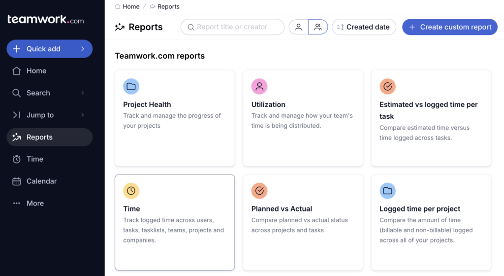teamwork report dashboard
