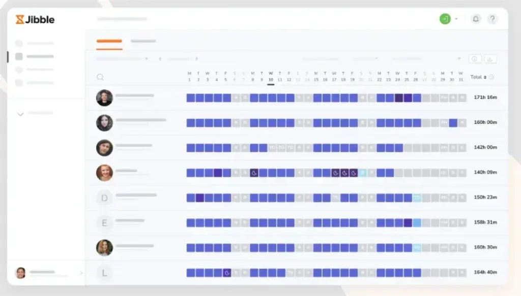 dashboard aplikasi lembur Jibble