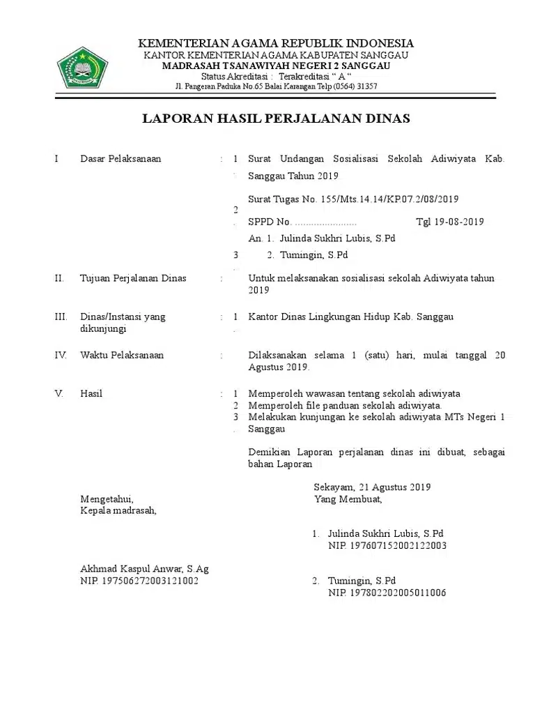 Contoh laporan perjalanan dinas talenta 2