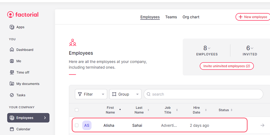 dahsboard Factorial HR