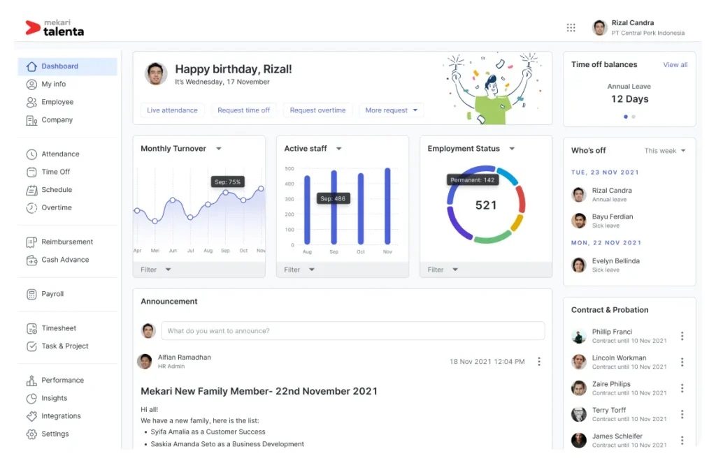 Dashboard Mekari Talenta HD