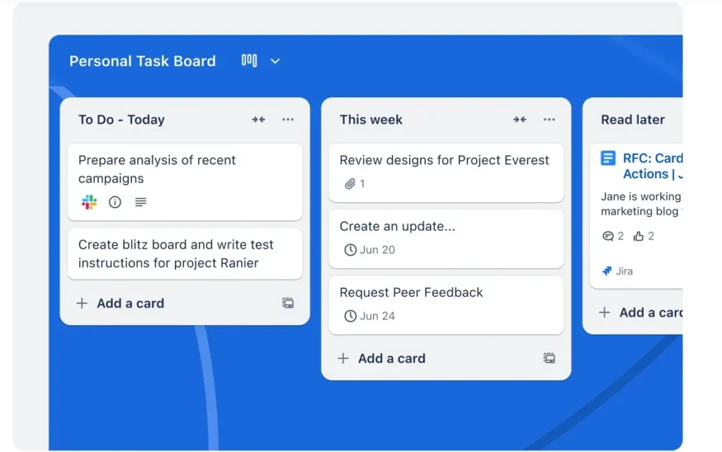 tampilan pada aplikasi jadwal kerja pegawai pada aplikasi Trello