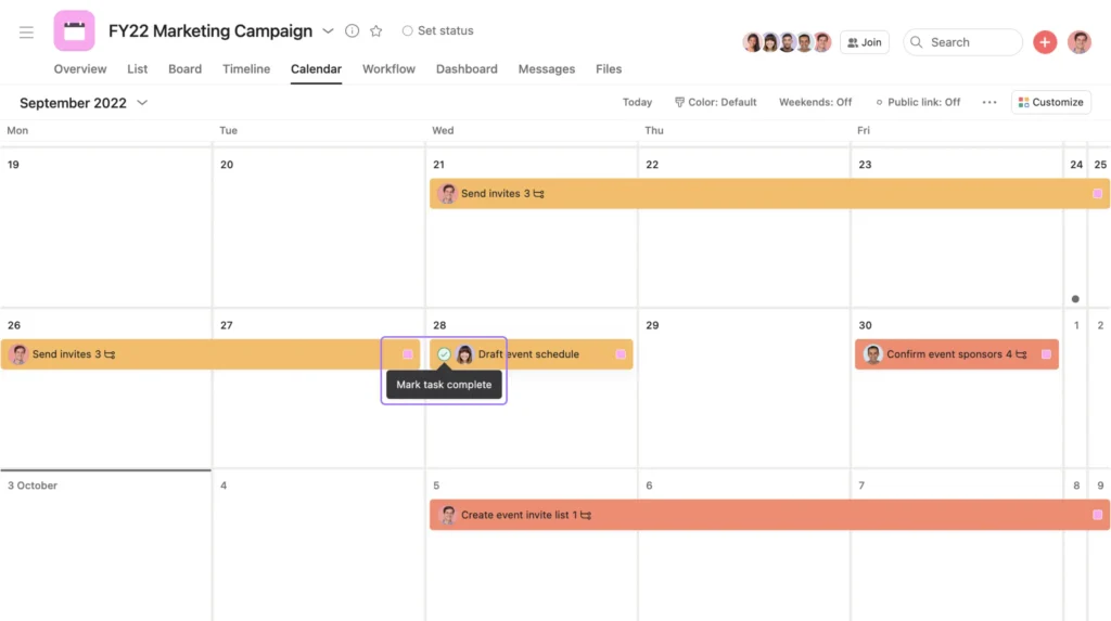tampilan dashboard jadwal kerja dari Asana