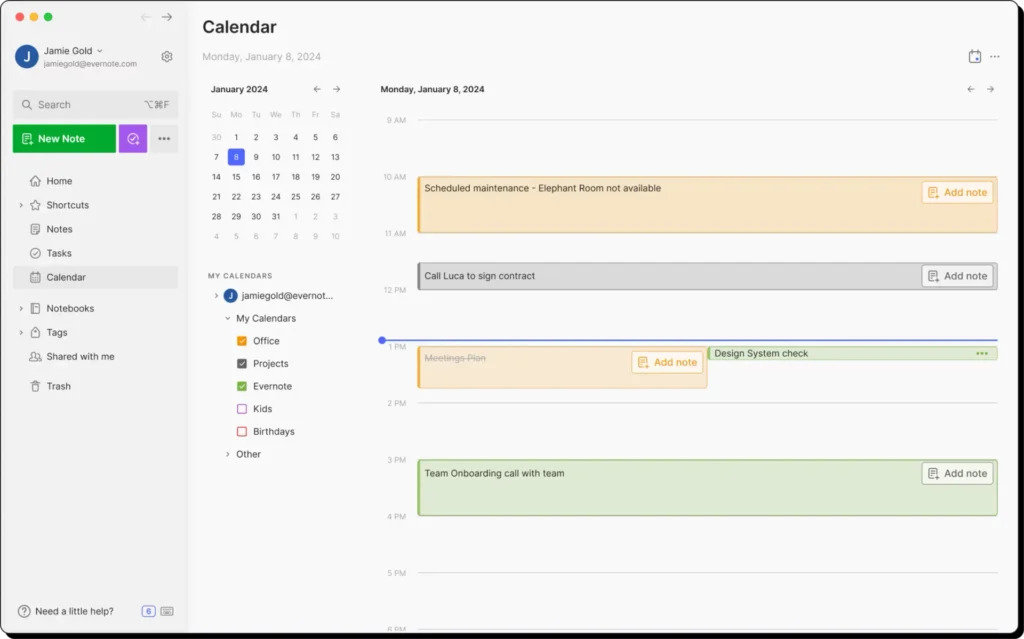 tampilan calendar pada penjadwalan di evernote