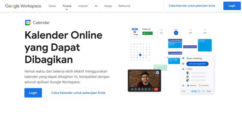 tampilan aplikasi penjadwalan kerja shift dari Google Callendar