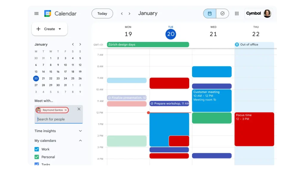 tampilan jadwal kerja dari Google Callendar
