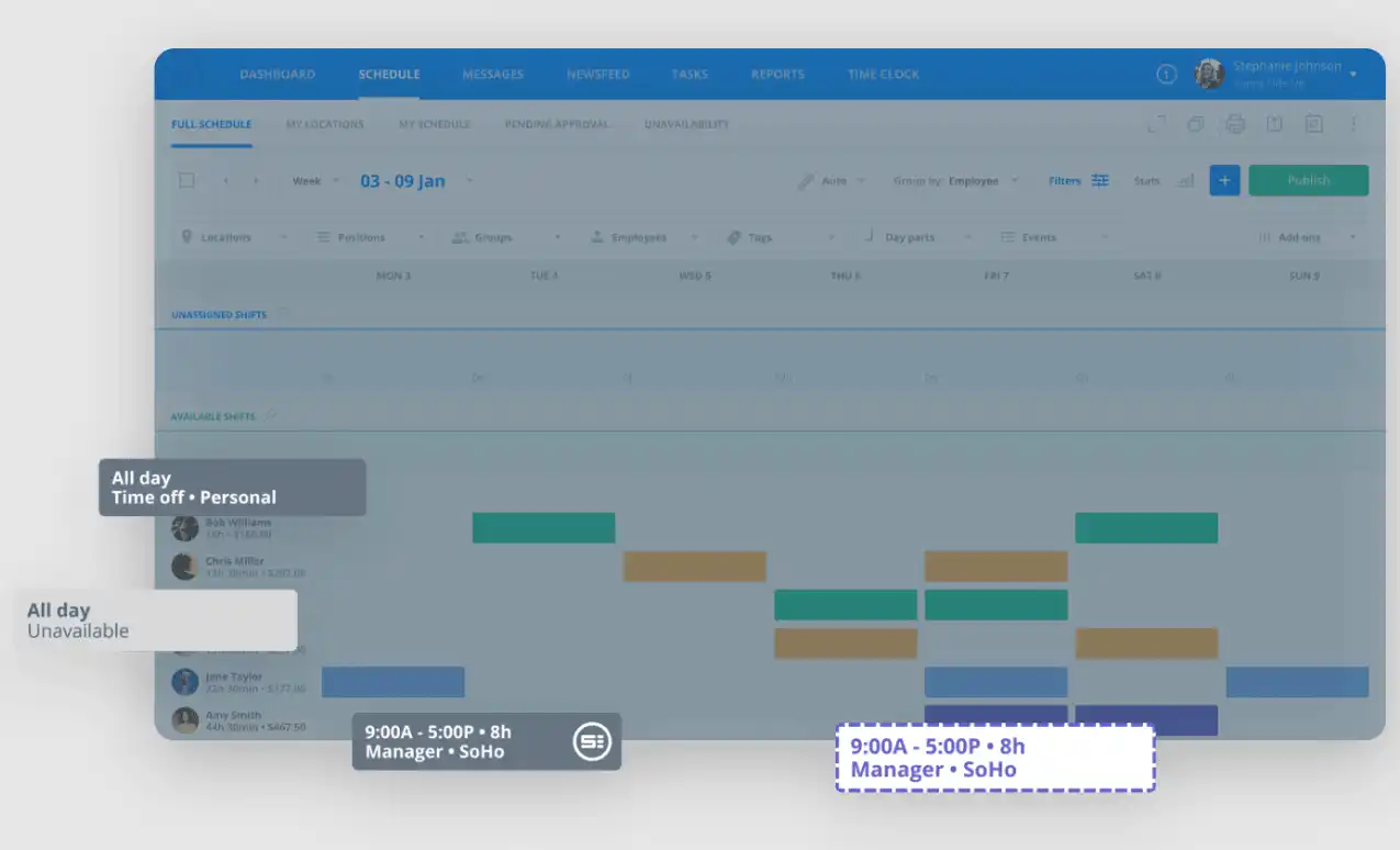 tampilan dashboard kalender kerja dari aplikasi Sling