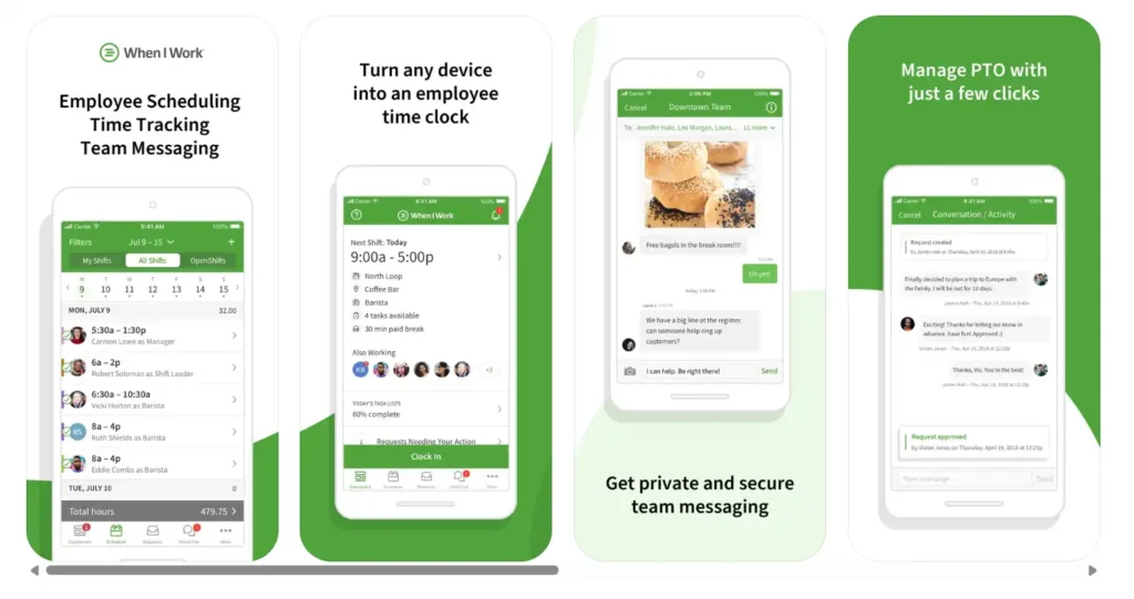 tampilan aplikasi mobile jadwal shift kerja dari When I Work