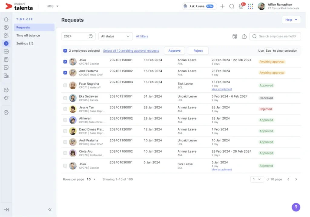 employee time off request