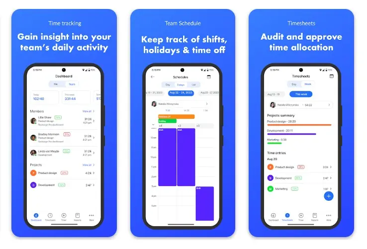tampilan Attendance app Hubstaff