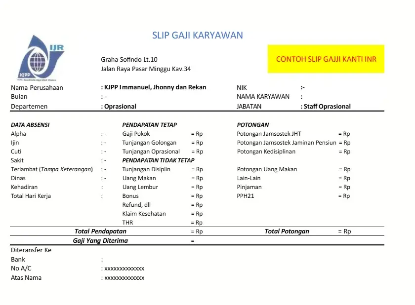 contoh slip gaji perusahaan