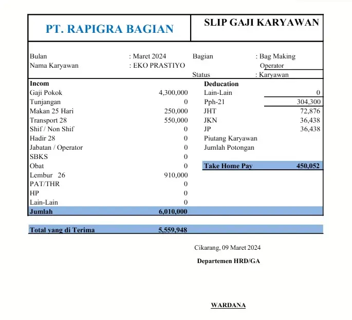 slip gaji karyawan pt
